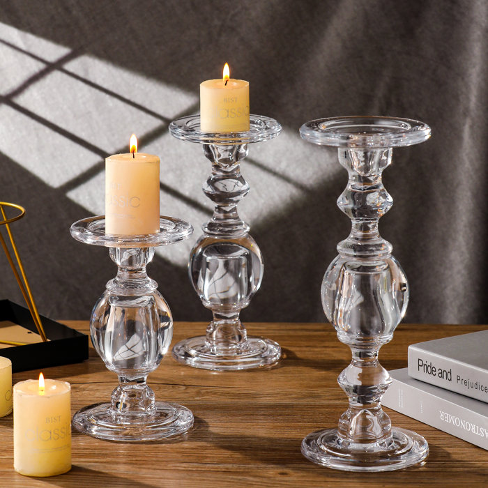 Rosdorf Park 3 Piece Glass Tabletop Candlesticks Set & Reviews Wayfair